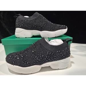 Lauren Lorraine Women's Size 7-Carry Crystal Embellished Slip-On Sneakers Black